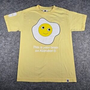 Y2K Kidrobot Mens Yellow Heidi Kenney Brain On Kidrobot Graphic T-Shirt Small